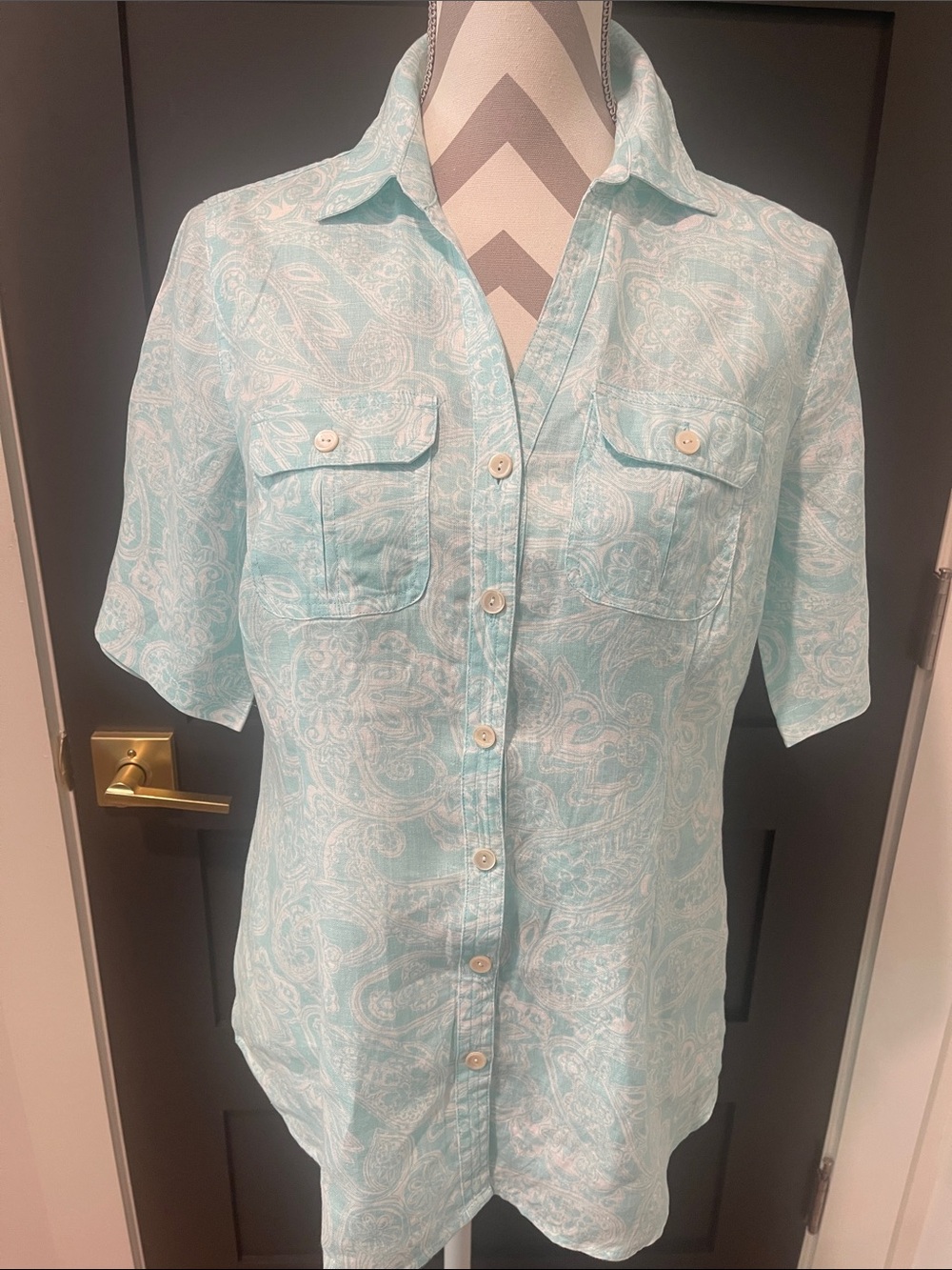 Charter Club Luxury Linen Paisley Camp Shirt Size S